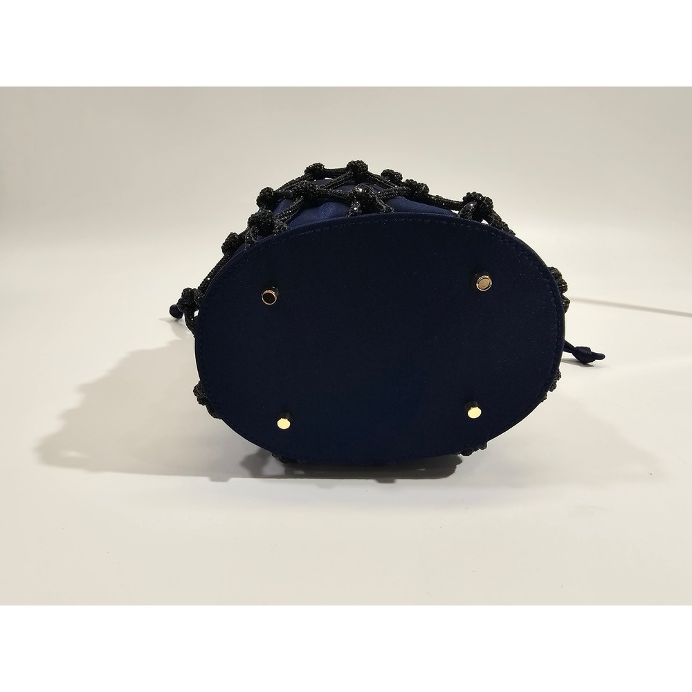 Judith Leiber Couture Sparkle Net Pouch Bag Bucket Navy Satin Mesh Evening EUC - Picture 10 of 13